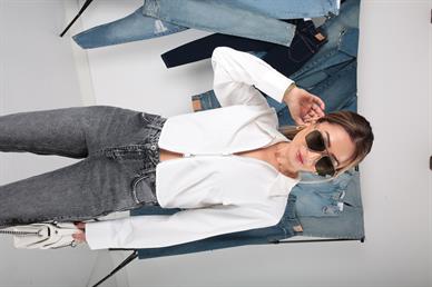 Fermuar Detay  Ekru Crop Gömlek