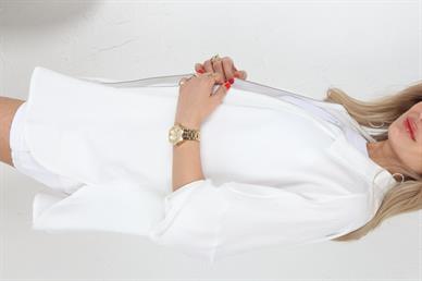 Fermuarlı Arkası Pileli Beyaz Gömlek