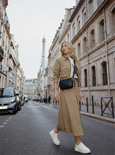 Fermuarlı Camel Paraşüt Etek