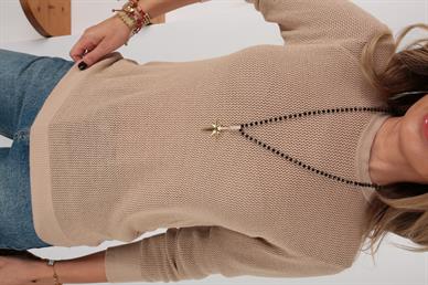 File Örgü Camel Triko Kazak