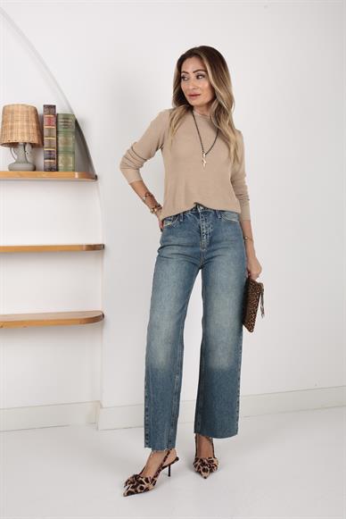 File Örgü Camel Triko Kazak