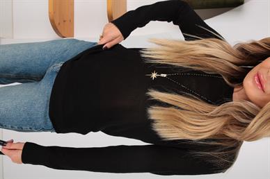 File Örgü Siyah Triko Kazak