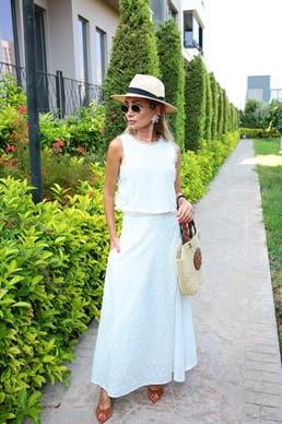 Fisto Detay Pamuklu Etek Bluz Takım