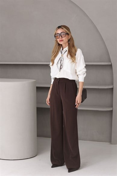 Fularlı Ekru Gömlek