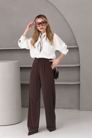 Fularlı Ekru Gömlek