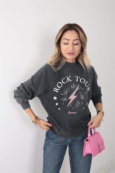 Füme Baskılı Sweatshirt