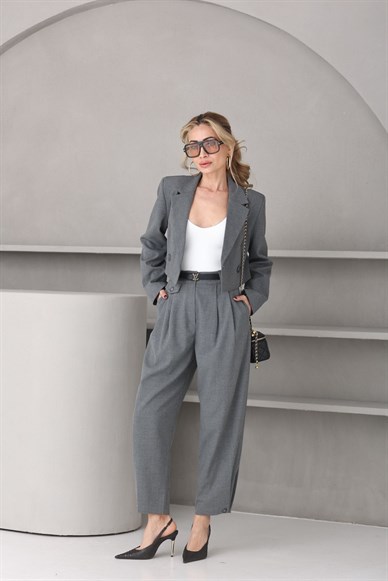 Füme Crop Ceketli Takım