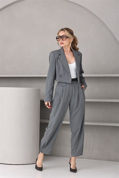 Füme Crop Ceketli Takım