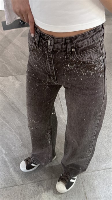 Kahve Full Taşlı Straight Fit Jean(4621-179)