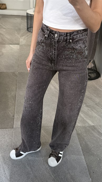 Kahve Full Taşlı Straight Fit Jean(4621-179)