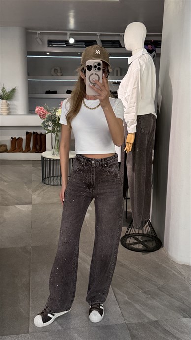Kahve Full Taşlı Straight Fit Jean(4621-179)