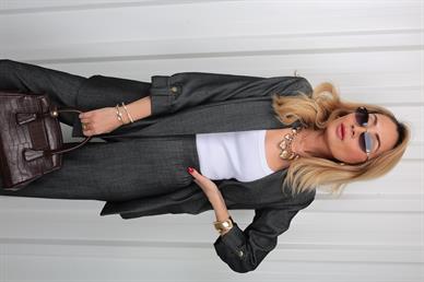 Füme Kolu Apoletli İnce Denim Ceket