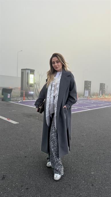 Füme Kuşaklı Kaşe Uzun Kaban