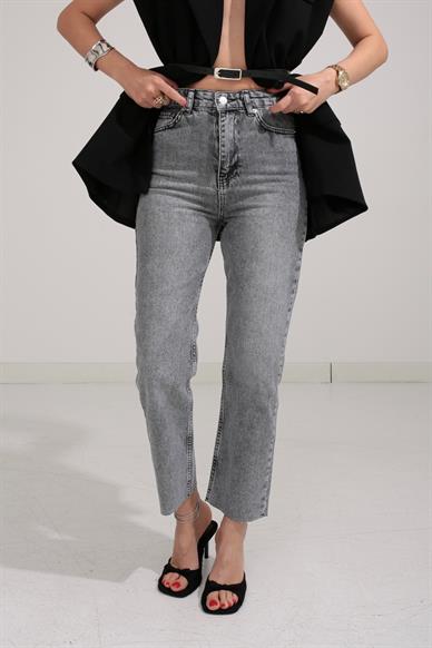 Füme Paçası Kesik Mom Jean