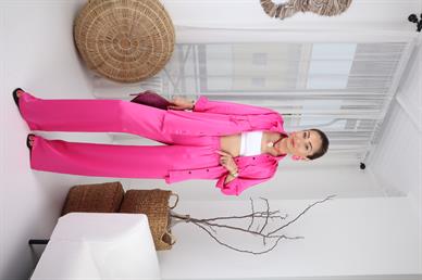 Fuşya Apolet Detay Saten Takım