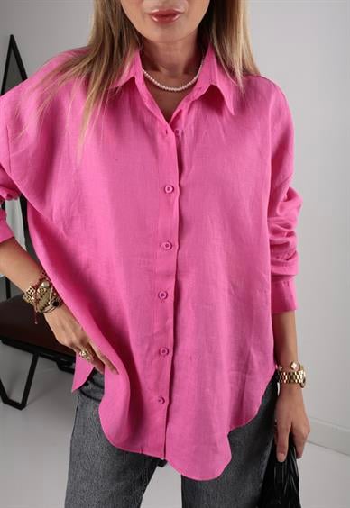 Fuşya Ham Keten Gömlek
