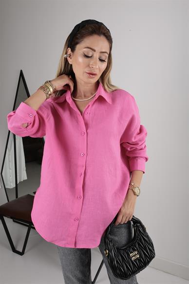 Fuşya Ham Keten Gömlek
