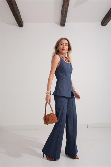 Gabardin Yelekli Denim Takım