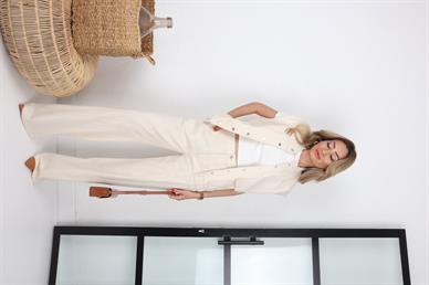 Gabardin Yelekli Naturel Takım