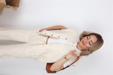 Gabardin Yelekli Naturel Takım
