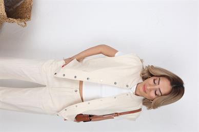 Gabardin Yelekli Naturel Takım