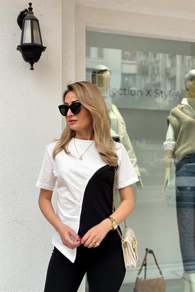 Garnili Asimetrik Kesim Drapeli Tshirt