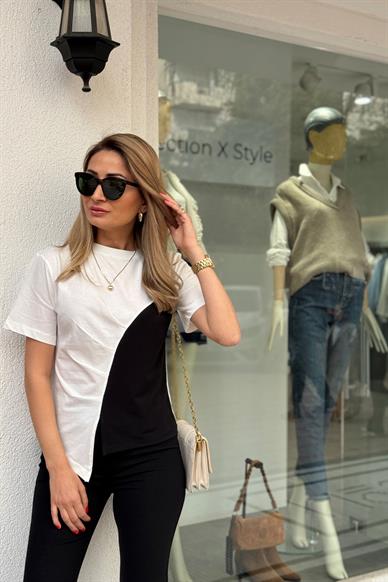 Garnili Asimetrik Kesim Drapeli Tshirt