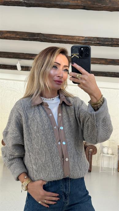 Garnili Çıtçıt Detay Vizon Hırka