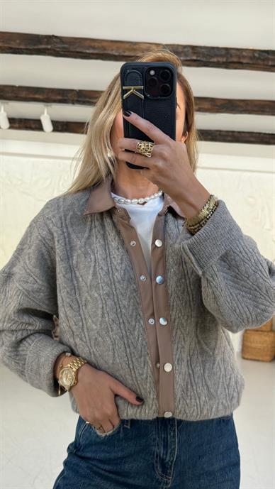 Garnili Çıtçıt Detay Vizon Hırka