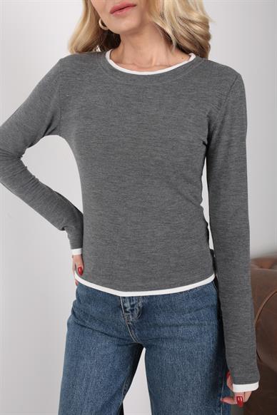 Garnili Füme İnce Penye Sweatshirt
