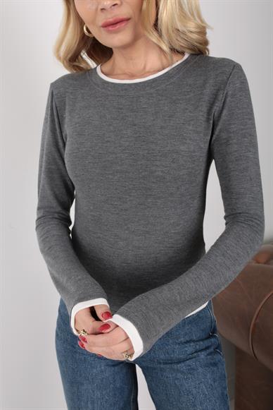 Garnili Füme İnce Penye Sweatshirt