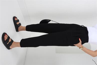 Geniş Lastik Detay Siyah Keten Pantolon