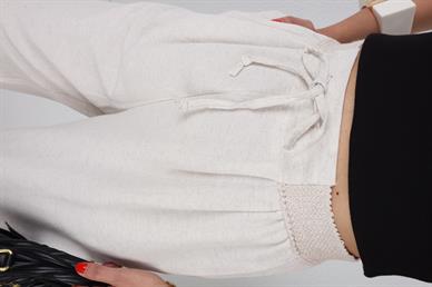 Geniş Lastik Detay Taş Keten Pantolon