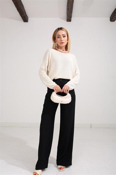 Geniş Yaka Ekru Mevsimlik Triko