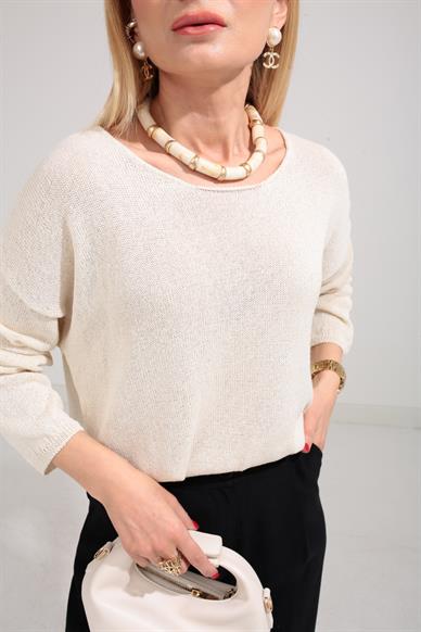 Geniş Yaka Ekru Mevsimlik Triko