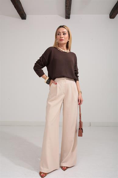 Geniş Yaka Kahve Mevsimlik Triko