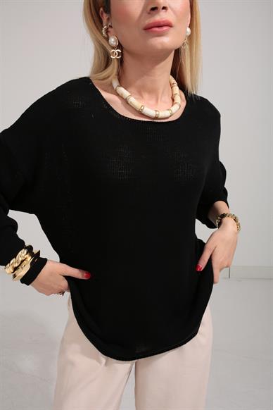 Geniş Yaka Siyah Mevsimlik Triko