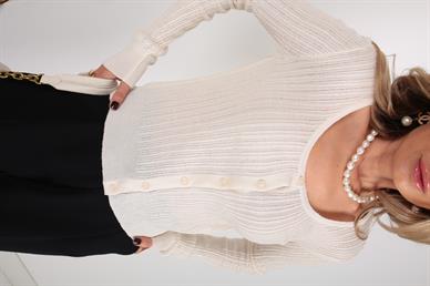 Geniş Yaka Transparan Ekru Hırka