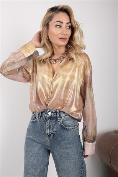 Gold Batik Desen Transparan Gömlek