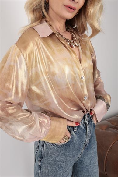 Gold Batik Desen Transparan Gömlek