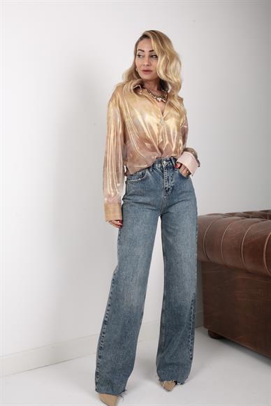 Gold Batik Desen Transparan Gömlek