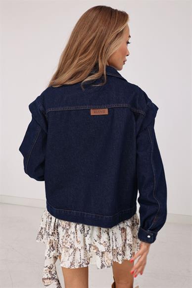 Gold Detay Fermuarlı Denim Ceket