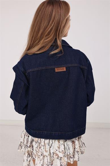 Gold Detay Fermuarlı Denim Ceket