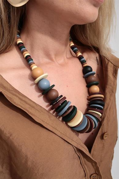 Gold Detay Renkli Ahşap Kolye