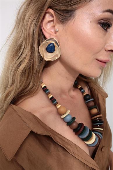 Gold Detay Renkli Ahşap Kolye