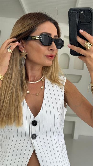 Gold Detay Siyah Kemik Çerçeveli Gözlük(Fz3584)