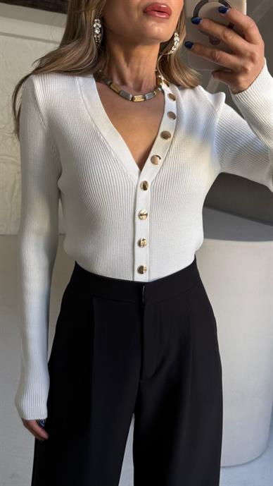 Gold Detay V Yaka Çıtçıtlı Hırka