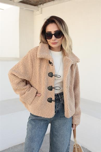 Gold Düğme Detay Camel Teddy Kaban