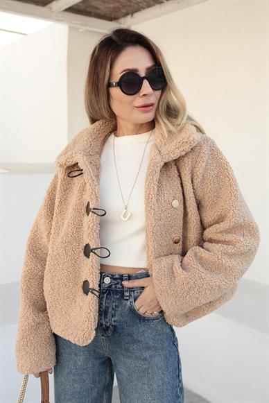 Gold Düğme Detay Camel Teddy Kaban