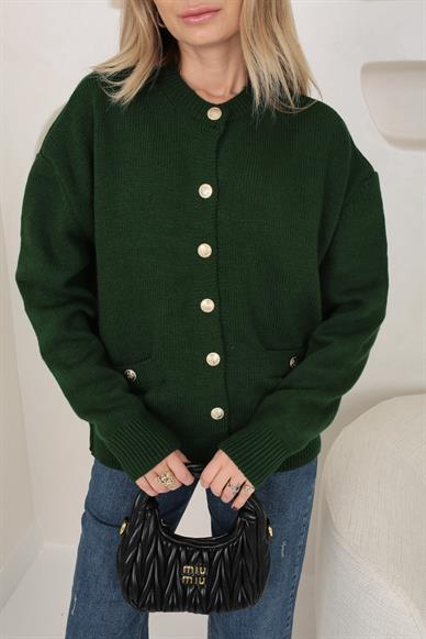 Gold Düğme Detay Haki  Hırka